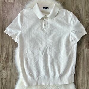 Ben Sherman cream white textured plaid men’s short sleeve polo size medium